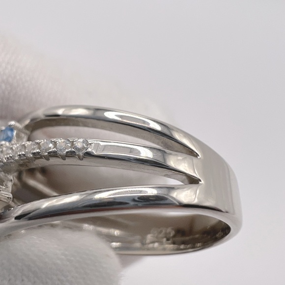 Sterling Silver Blue Topaz Cz & Clear Cz Ring - Picture 13 of 17